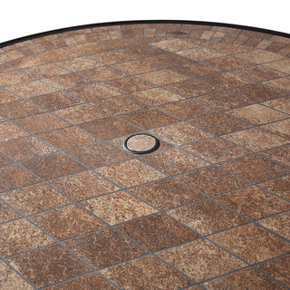 48 Inch Aluminum Round Patio Dining Table with Ceramic Tile Top & Umbrella Hole