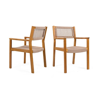 Stylish Acacia Wood And Rope Dining Chairs In Teak Finish (Set Of 2)