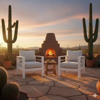 2-Pack 28" All-Weather Aluminum Patio Armchairs with Thick Blue Cushions