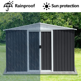 8x6 FT Dark Grey Aluminum Garden Shed with Apex Roof & Sliding Door, Outdoor Storage Shed for Backyard, Patio & Tools