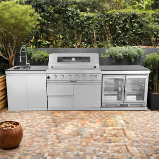 43" Outdoor Kitchen Island with 6-Burner 85,000 BTU Grill, Infrared Rear Burner, Rotisserie & Granite Countertop
