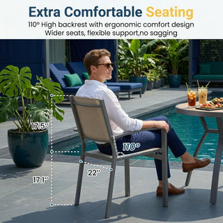 Set of 6 Outdoor Patio Dining Chairs, Heavy-Duty Metal Frame with All-Weather Textilene, Gray Outdoor Chairs for Garden, Deck & Backyard