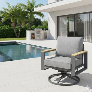 All-Weather 30" Aluminum Swivel Patio Dining Chairs with Gray Cushions