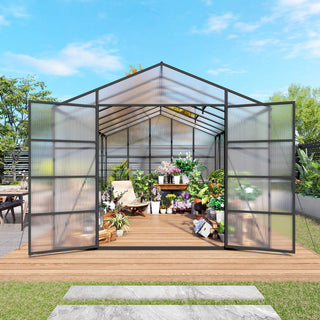 New-Design Walk-In Polycarbonate Greenhouse with Heavy-Duty Aluminum Frame – All-Season Garden & Backyard Greenhouse