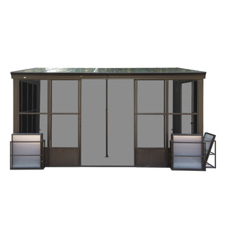 Aluminum Lean to Gazebo Sun Room with 2 Lockable Sliding Doors for Garden Patio Deck