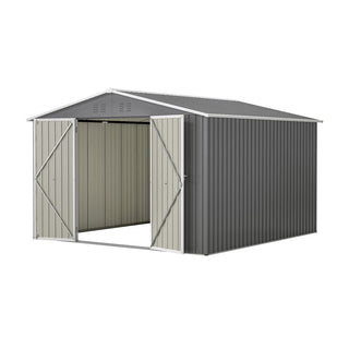 10 x 10 FT Outdoor Metal Storage Shed with Reinforced Frame, Lockable Double Doors, Heavy-Duty Garden Tool Shed for Backyard, Patio, Lawn & Outdoor Use