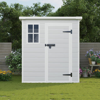 6x6 Ft Waterproof Resin Storage Shed with Floor, Window, Lockable Doors & Air Vents, Outdoor Tool Shed for Bikes