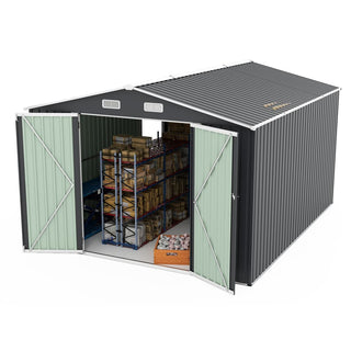 Outdoor Storage Shed 9×11 FT with 3 Lockable Doors,Utility Tool Shed Metal Storage Garden Sheds 4 Vents,Metal Sheds with Galvanized Steel Frame,for Backyard,Patio,Lawn,Grey