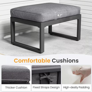 Set of 2 26" All-Weather Aluminum Patio Ottomans Footrests with Thick Gray Cushions