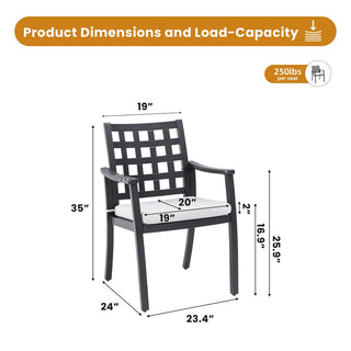 Modern Classic 2-Piece Cast Aluminum Outdoor Patio Chairs with Sunbrella Cushions – Textured Charcoal Black Finish