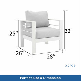 2-Pack 28" All-Weather Aluminum Patio Armchairs with Thick Blue Cushions
