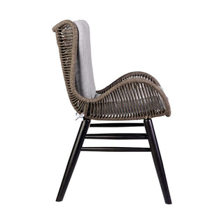 Outdoor Patio Dining Chair in Dark Eucalyptus Wood and Truffle Rope
