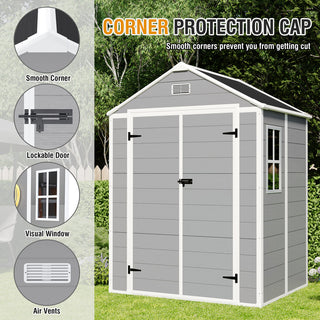 6x5 Ft Resin Storage Shed, Heavy-Duty Plastic Garden Tool Shed with Waterproof PP Panels, UV & Rust Resistant