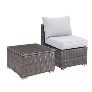 2-Piece All-Weather Outdoor Rattan Patio Furniture Set with 25.2 Inches Width Armless Sofa & Coffee Table