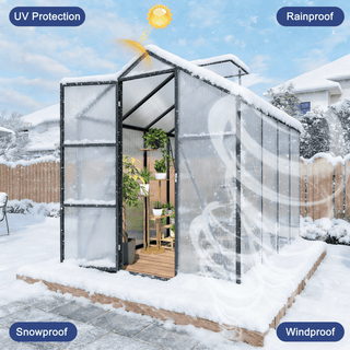 Walk-In Outdoor Polycarbonate Greenhouse with Aluminum Frame – Adjustable Vents, Lockable Door & UV Protection for Backyard