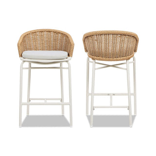 28-Inch Wicker Back Outdoor Bar Stools Set Of 2 In Wheat Beige