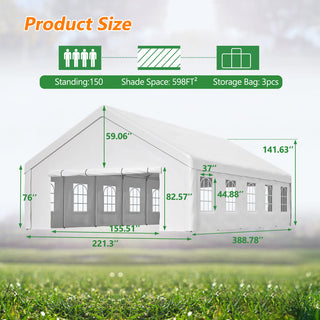 20x32 FT Heavy-Duty Party Tent with Removable Sidewalls & 3 Storage Bags, Outdoor Canopy Gazebo for Carport, Camping, Wedding, BBQ & Commercial Events
