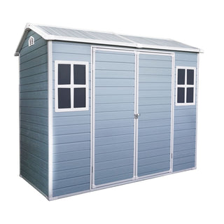 Outdoor Storage Shed with Two-Window and Double-Door, Plastic Shed with Floor for Gargen,Patio,Yard,Lawn,Black/Grey