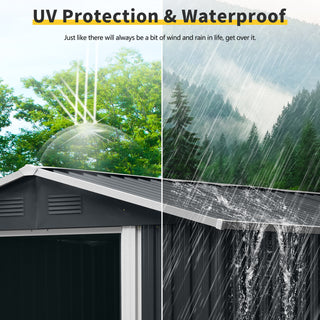 8X6 FT Outdoor Metal Storage Shed with Foundation, Weatherproof Garden Tool Organizer