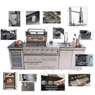 46-Inch Deluxe Outdoor Kitchen BBQ Island Grill, 4-Burner 72,000 BTU Stainless Steel with Wine Cooler, Refrigerator, Rotisserie, Granite Countertop & Storage Cabinets