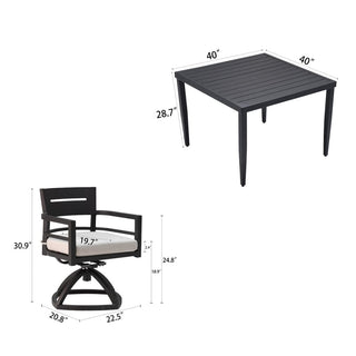 Modern 5-Piece Outdoor Aluminum Dining Set with Sunbrella Cushions – Square Patio Table with Umbrella Hole