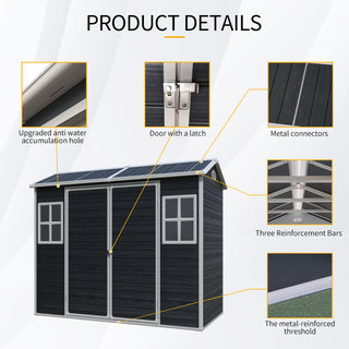 Outdoor Storage Shed with Two-Window and Double-Door, Plastic Shed with Floor for Gargen,Patio,Yard,Lawn,Black/Grey