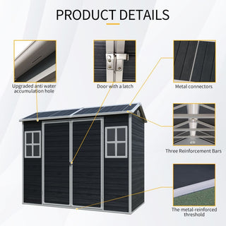 Outdoor Storage Shed with Two-Window and Double-Door, Plastic Shed with Floor for Gargen,Patio,Yard,Lawn,Black/Grey