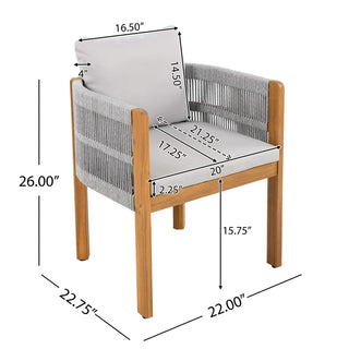 Acacia Wood Outdoor Dining Chairs 2-Pack with Mix White Rope Handles, Washable Waterproof Brown/Grey/Beige Cushions, 400 lbs Capacity