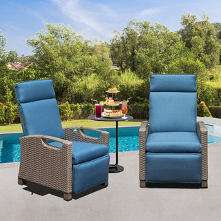 Outdoor Wicker Reclining Chair with Push-Back Backrest, Flip-Up Side Table & Thick Cushions for Patio & Backyard