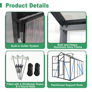 Walk-In Outdoor Polycarbonate Greenhouse with Aluminum Frame – Adjustable Vents, Lockable Door & UV Protection for Backyard