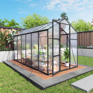 Walk-In Outdoor Polycarbonate Greenhouse with Aluminum Frame – Adjustable Vents, Lockable Door & UV Protection for Backyard