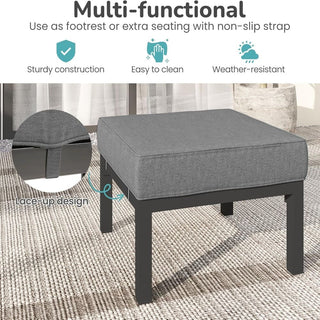 Set of 2 24" Aluminum Patio Ottomans with Dark Gray Cushions, All-Weather Footrests