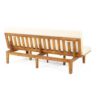 Acacia Wood Outdoor Daybed With Slatted Design And Waterproof Cushions