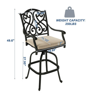 Set of 2 Patio Dining Chairs, Cast Aluminum Frame with Removable Olefin Cushion, 360° Swivel