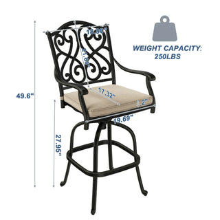3-Piece Patio Bistro Set – Cast Aluminum Table & 2 Swivel Chairs with Cushions