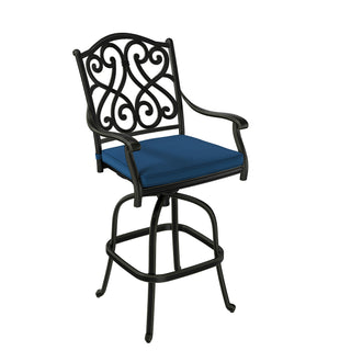 Set of 2 Patio Dining Chairs, Cast Aluminum Frame with Removable Olefin Cushion, 360° Swivel