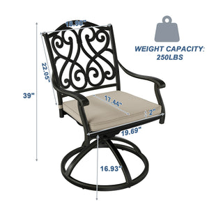 2-Piece Cast Aluminum Patio Swivel Chair Set with Cushions, Outdoor 360° Rockers