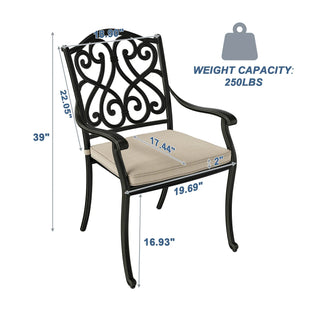 4 Piece Cast Aluminum Outdoor Dining Chairs with Cushion