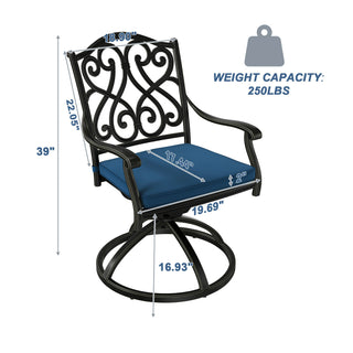 2-Piece Cast Aluminum Patio Swivel Chair Set with Cushions, Outdoor 360° Rockers