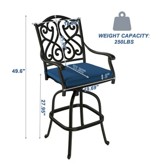 Set of 2 Patio Dining Chairs, Cast Aluminum Frame with Removable Olefin Cushion, 360° Swivel