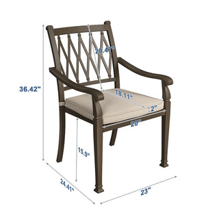 5-Piece Outdoor Patio Dining Set, Cast Aluminum 48" Round Table with Umbrella Hole and 4 Upholstered Chairs
