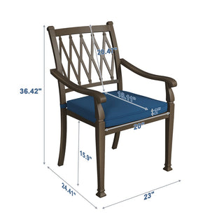 5-Piece Outdoor Patio Dining Set, Cast Aluminum 48" Round Table with Umbrella Hole and 4 Upholstered Chairs