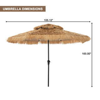 9FT/10FT 2-Tier Thatched Tiki Patio Umbrella with Crank – Natural Color, Beach-Style Sunshade