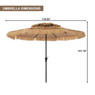 9FT/10FT 2-Tier Thatched Tiki Patio Umbrella with Crank – Natural Color, Beach-Style Sunshade