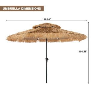 9FT/10FT 2-Tier Thatched Tiki Patio Umbrella with Crank – Natural Color, Beach-Style Sunshade