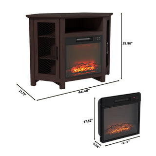 44.5 Inch MDF Wood Cabinet TV Stand with Electric Fireplace - Brown/White Finish