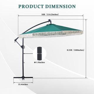 10FT Iron Cantilever Patio Umbrella with Tassels – 360° Rotating Outdoor Offset Umbrella with PU-Coated Polyester Canopy