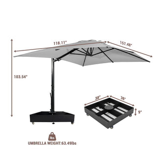 10x13FT Aluminum Cantilever Patio Umbrella with 1100LBS Wheeled Base, 360° Rotation & Stepless Tilt, UV50+ Waterproof Canopy