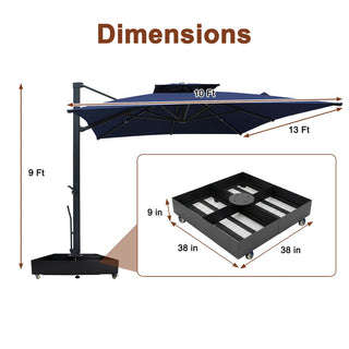 10×13 FT Aluminum Cantilever Patio Umbrella with Hook – Large Offset Outdoor Umbrella for Patio, Deck & Garden (Gray/Navy Blue)