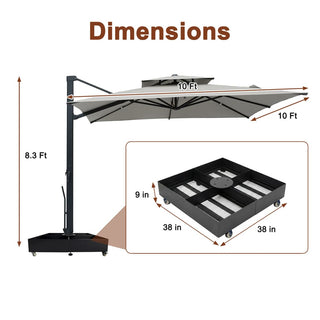 10 FT Square Aluminum Cantilever Patio Umbrella with Hook – Offset Outdoor Umbrella in Navy Blue/Tan/Gray for Patio & Garden
